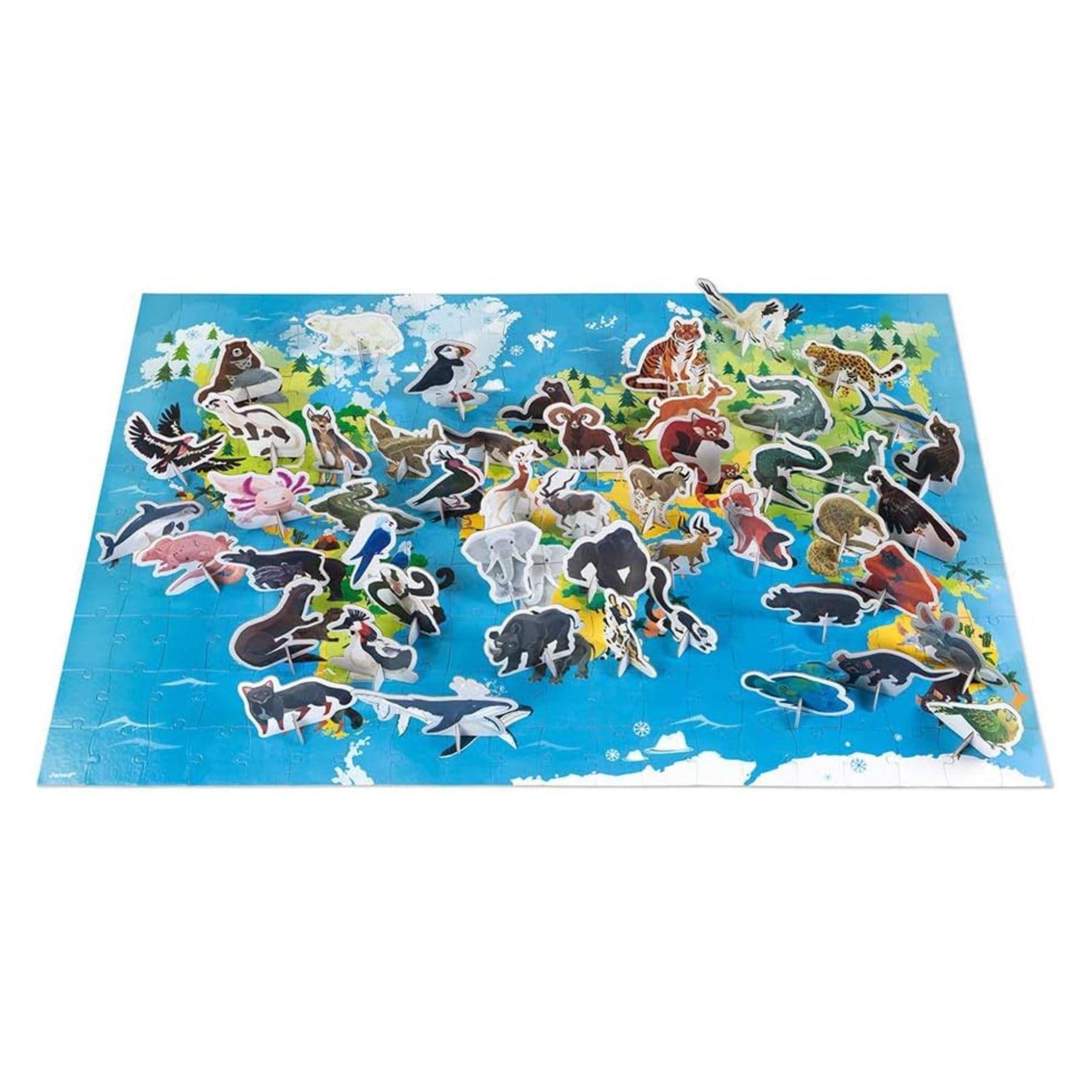 janod-lernpuzzle-bedrohte-tiere-j02676-200-teile-weltkarte-50-3d-tiere-ab-6-jahr image 8