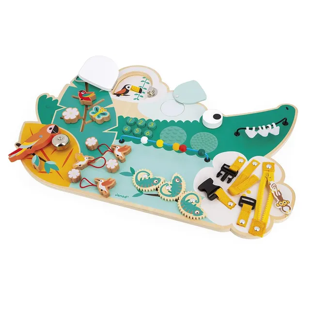 janod-busy-board-croco-activity-board-dschungel-14-aktivit-ten-57x36-5-cm-j08280 image 1