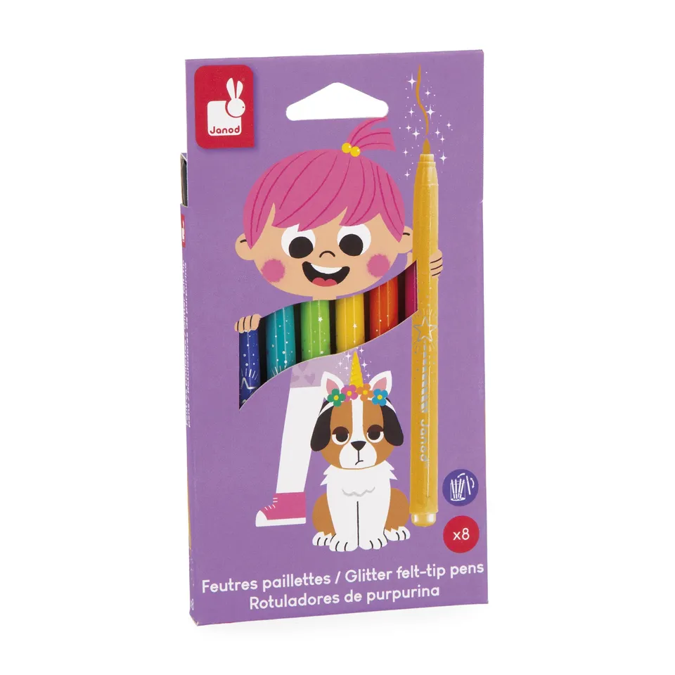 janod-8-glitzerfilzstifte-j07412-abwaschbar-ab-3-jahre image 1