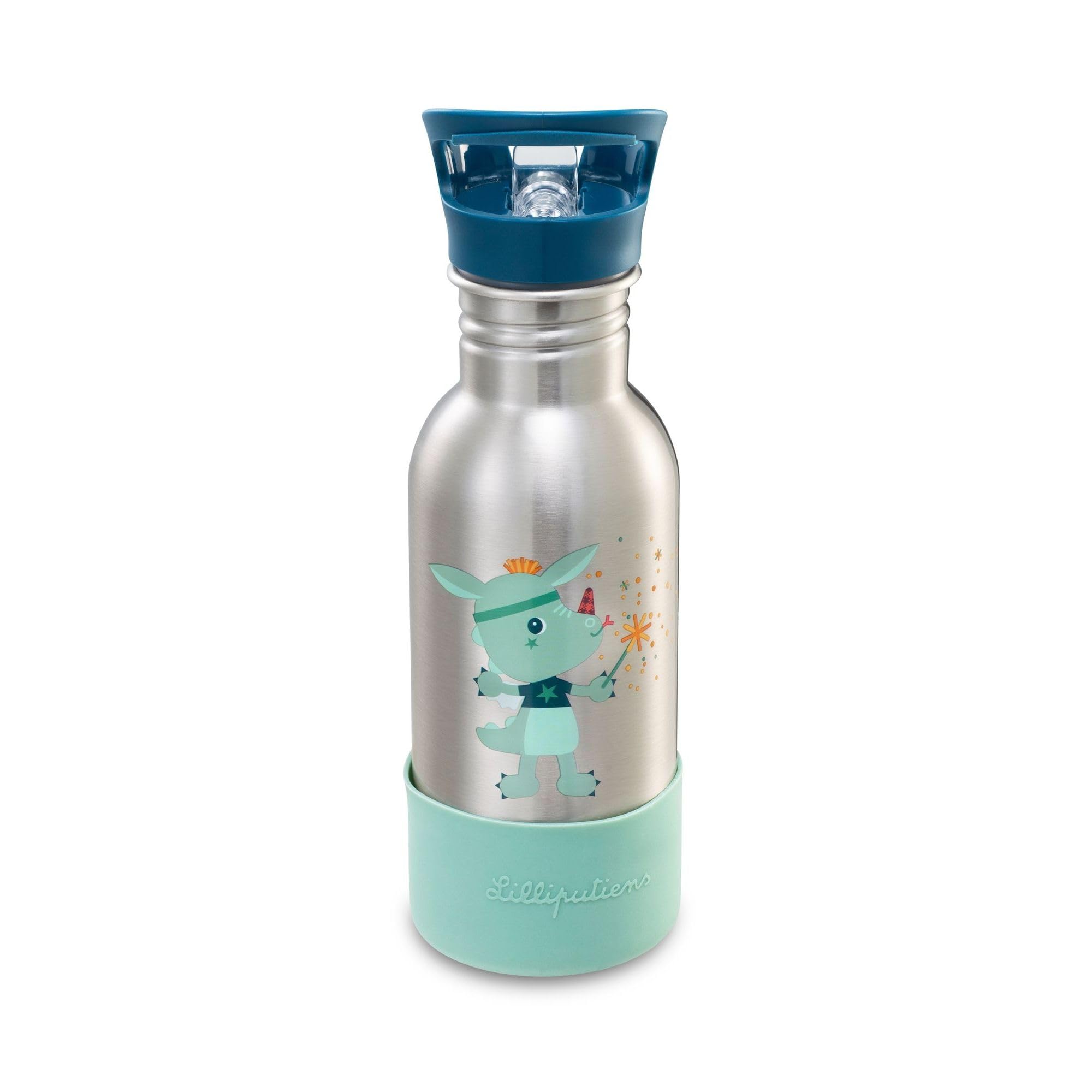 lilliputiens-trinkflasche-edelstahl-600-ml-magic-joe-mit-strohhalm image 1
