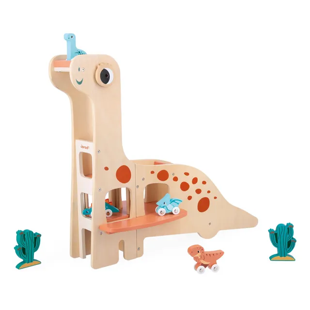 janod-j05835-diplodocus-parkhaus-dino-garage-aus-holz-mit-4-dinos image 1