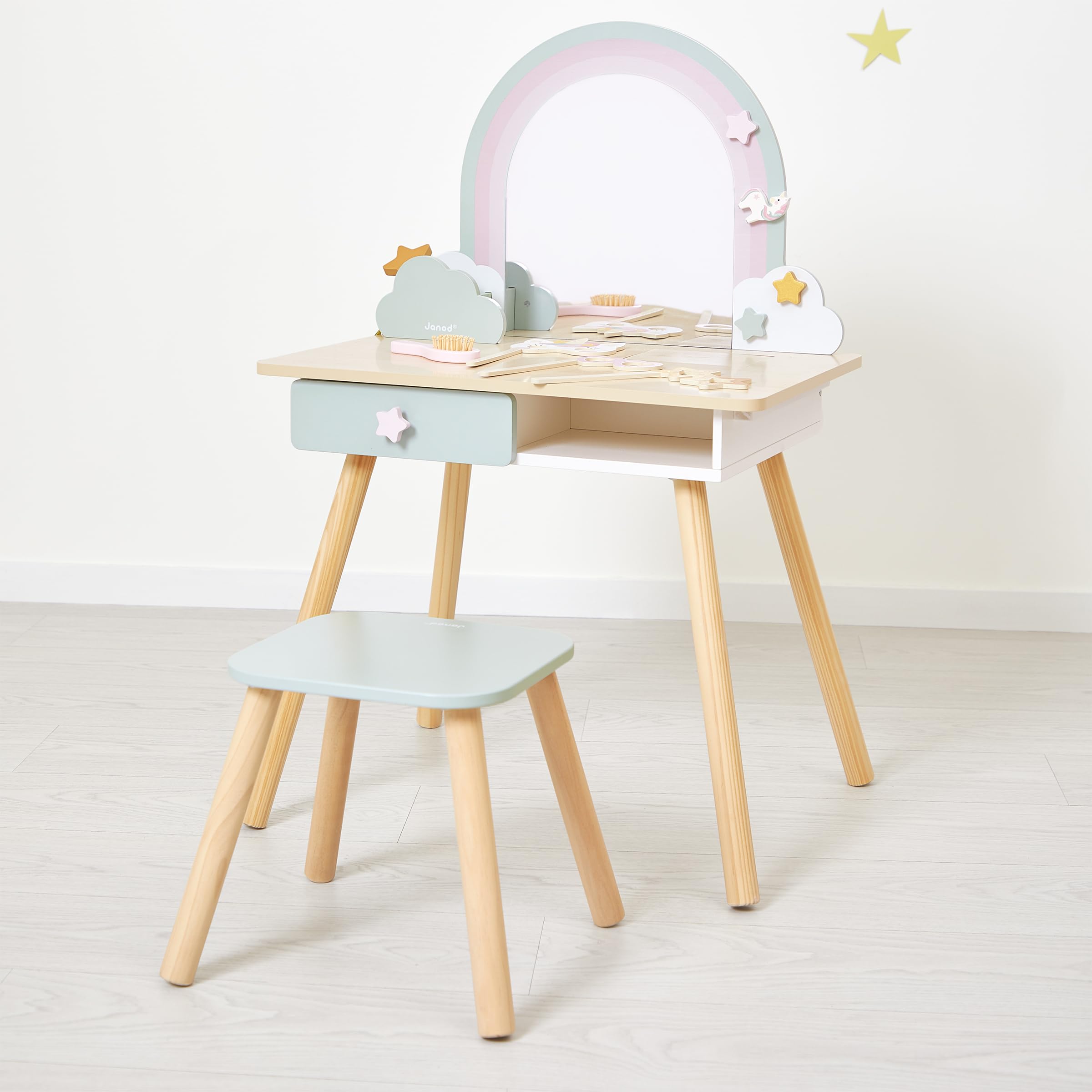 janod-einhorn-frisiertisch-f-r-kinder-mit-spiegel-hocker-und-10-zubeh-r-j06464 image 5