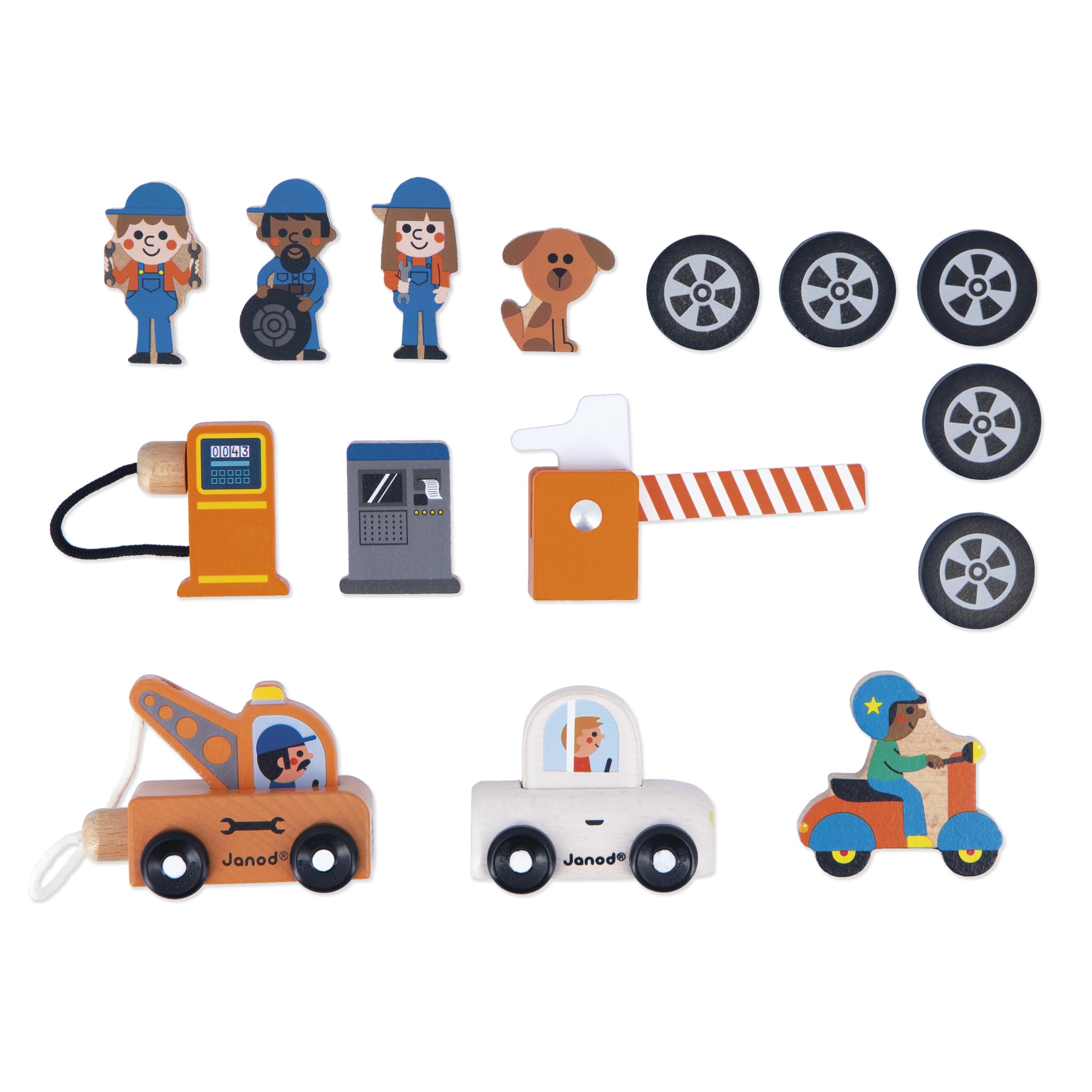 janod-meine-erste-garage-aus-holz-2-ebenen-mit-werkstatt-und-waschanlage-15-teil image 5