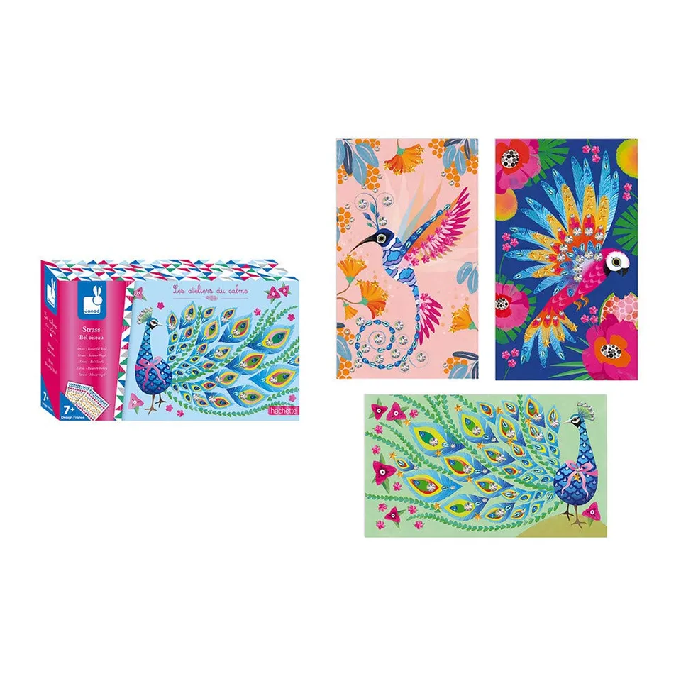 janod-les-ateliers-du-calme-kreativ-set-strass-karten-pfau-3-st-ck image 1