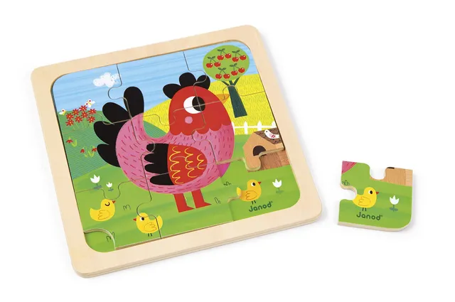 janod-j07064-holzpuzzle-violette-huhn-9-teile-18-36-monate image 1