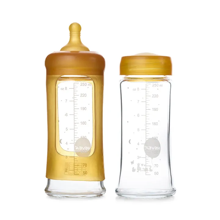hevea-weithals-baby-glasflaschen-2er-pack-250-ml-naturkautschuk-sauger image 1