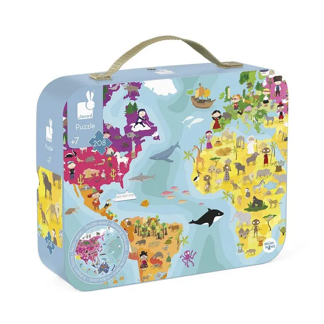 janod-welt-puzzle-j02655-208-teiliges-beidseitiges-kinderpuzzle image 1