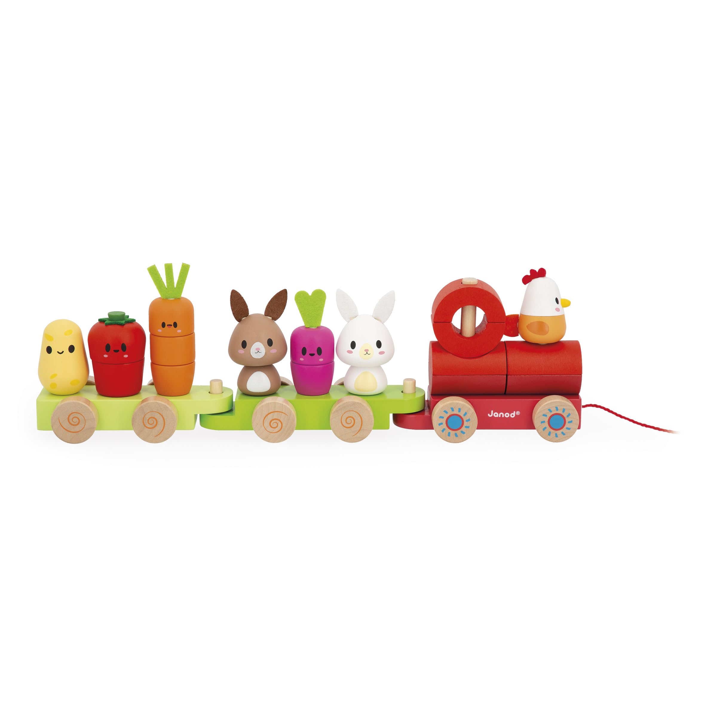 janod-holzzug-bauernhof-j03314-nachziehzug-mit-3-waggons-19-teile image 2
