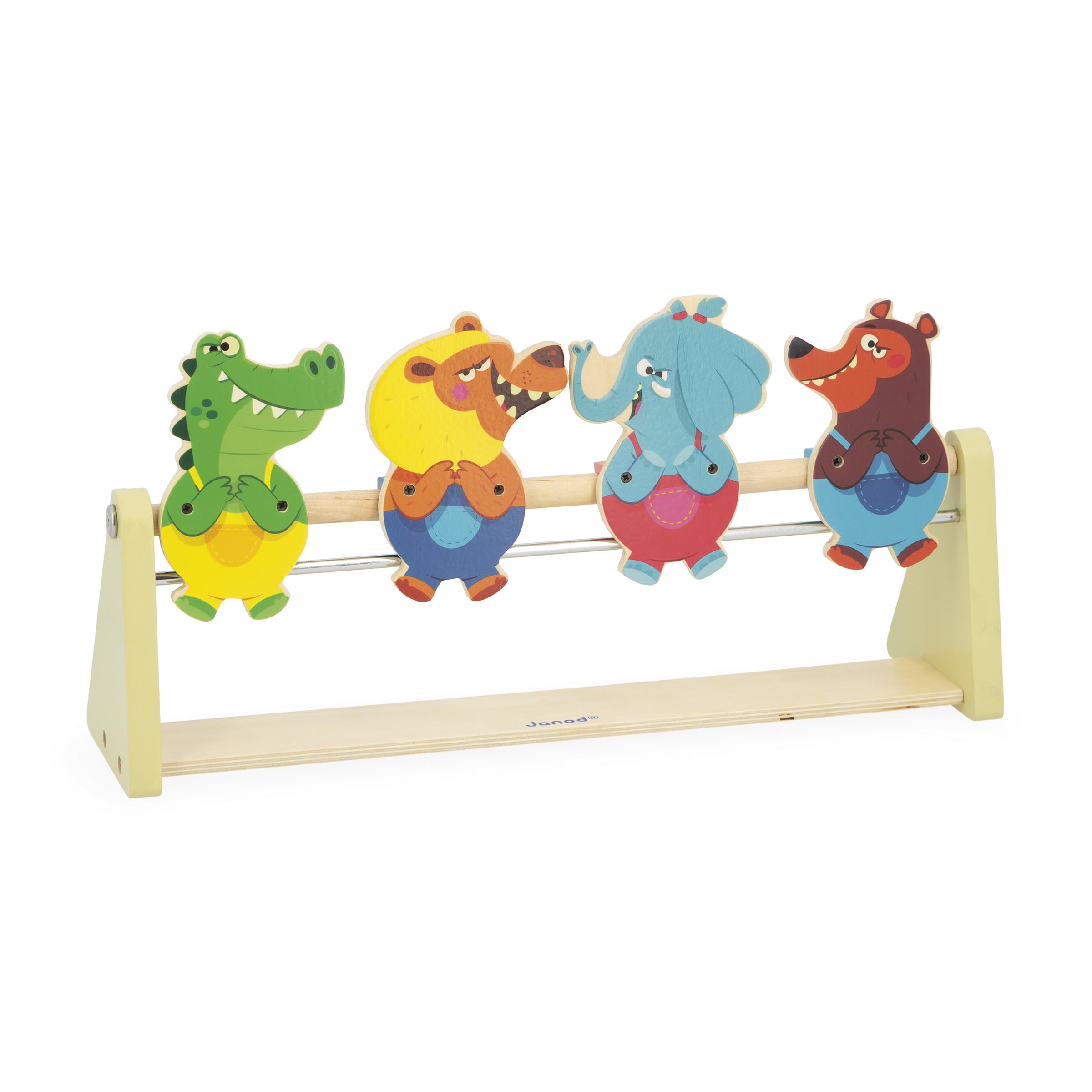 janod-j03372-kinderschie-stand-holz-zielspiel-mit-wurfmaschine-4-figuren image 2