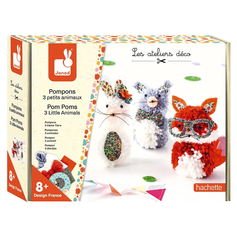 janod-bastelset-pompons-3-kleine-tiere-kreativset image 1
