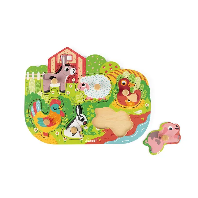 janod-j07096-happy-farm-holzpuzzle-6-teile-bauernhof image 1