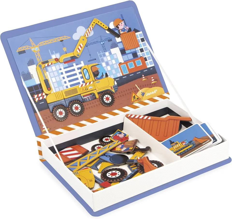 janod-magn-ti-book-fahrzeuge-der-baustelle-magnetspiel-mit-50-magneten-und-18-mo image 1