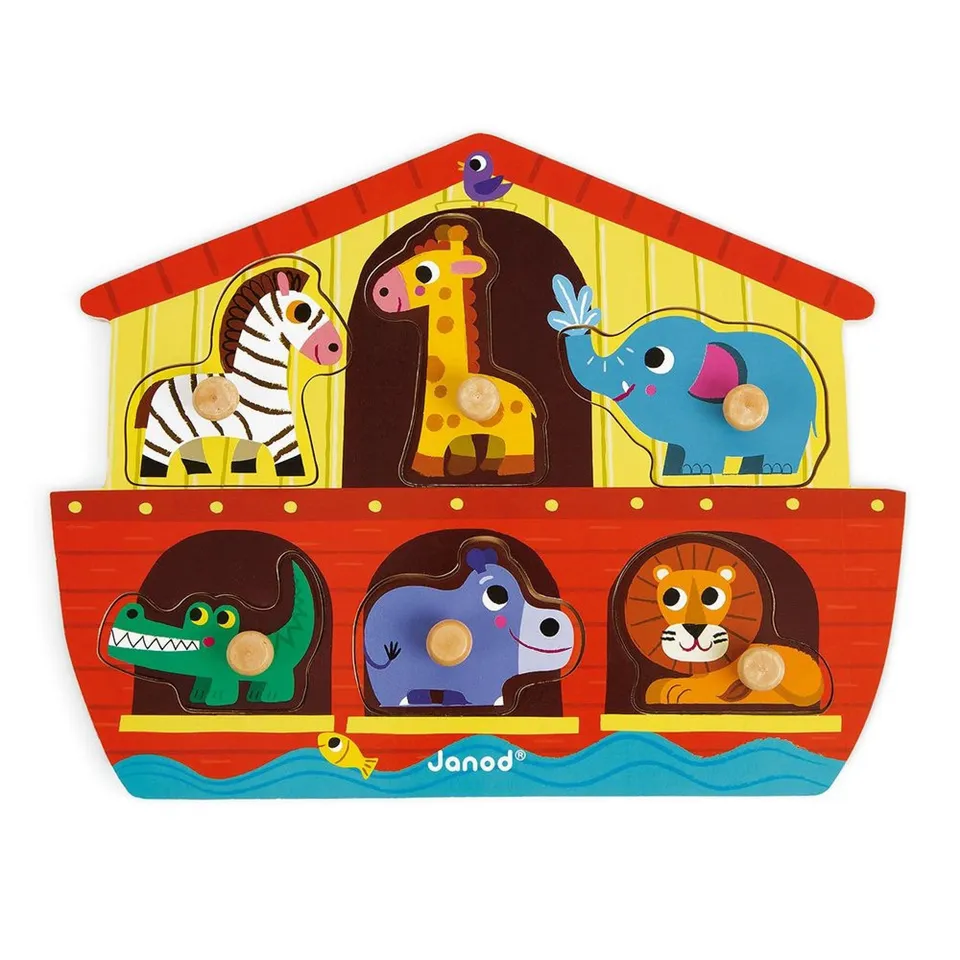janod-holzpuzzle-arche-noah-6-teile-mit-kn-pfen-ab-18-monate image 1