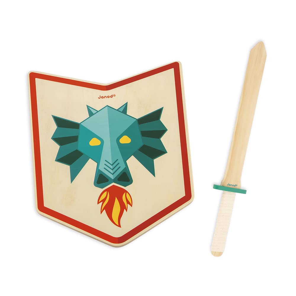 janod-drachen-ritter-set-j03171-holzschild-und-holzschwert image 1