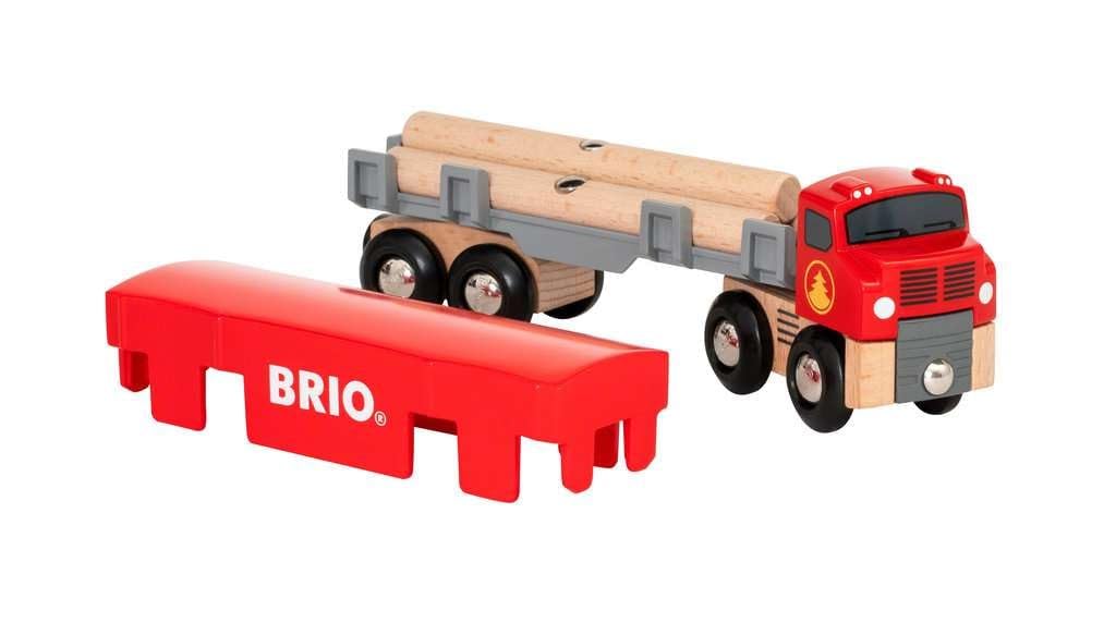 brio-world-holztransporter-mit-magnetladung-lkw-mit-anh-nger-und-st-mmen image 2