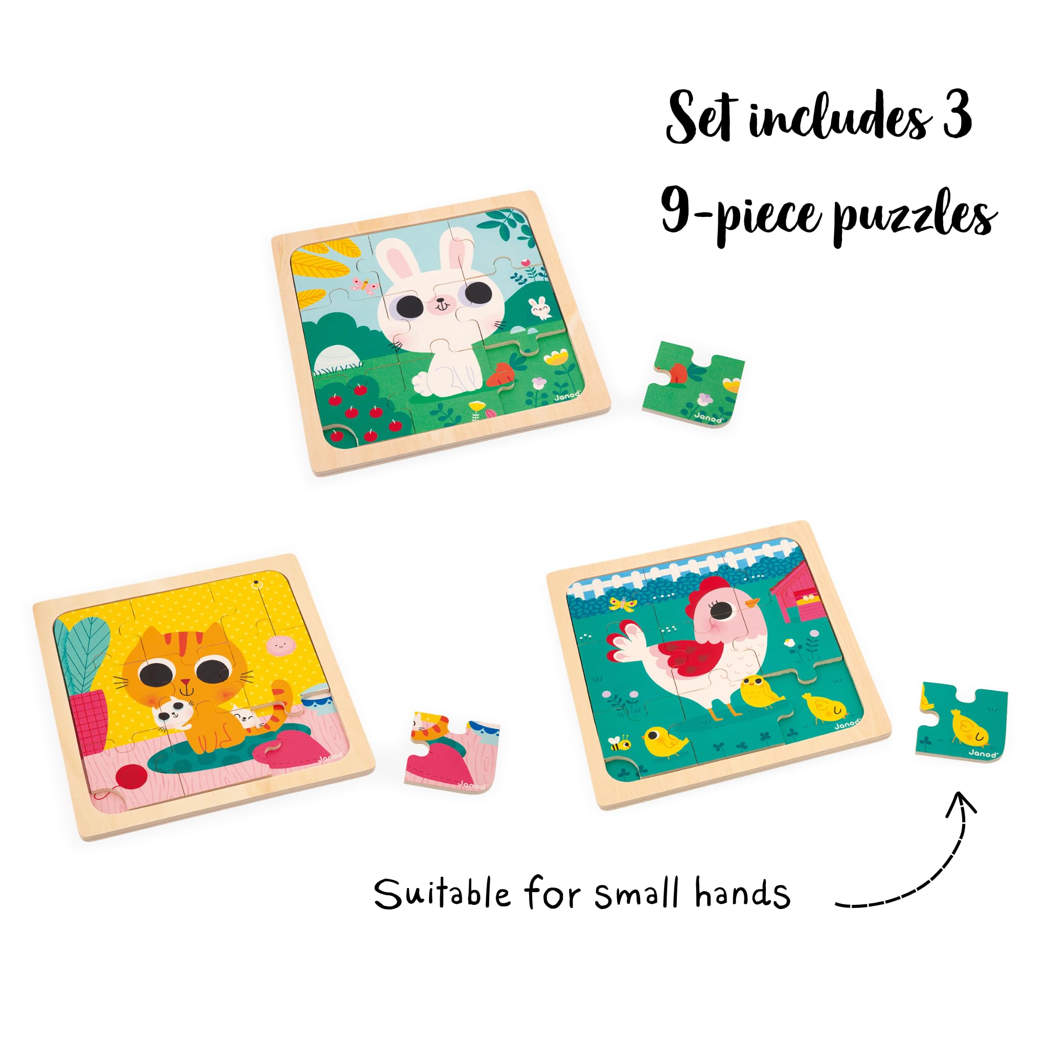 janod-3-holzpuzzle-9-teilig-huhn-katze-hase-j07113 image 8