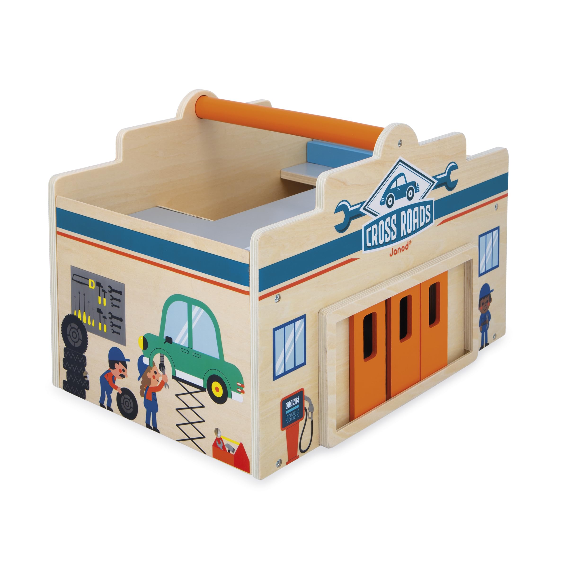 janod-meine-erste-garage-aus-holz-2-ebenen-mit-werkstatt-und-waschanlage-15-teil image 7