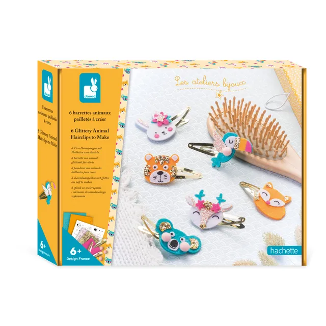 janod-les-ateliers-bijoux-bastelset-6-haarspangen-glitzernde-tiere image 1