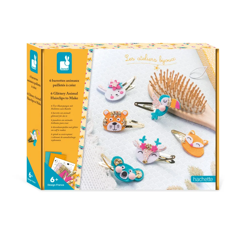 janod-les-ateliers-bijoux-bastelset-6-haarspangen-glitzernde-tiere image 1