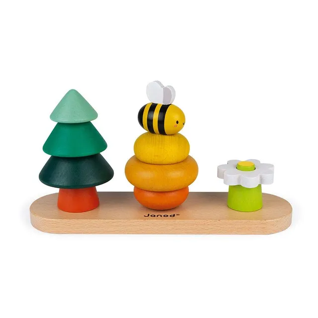 janod-holz-wald-10-teilig-j08635-wwf-steck-und-stapelspiel-tanne-biene-blume image 1