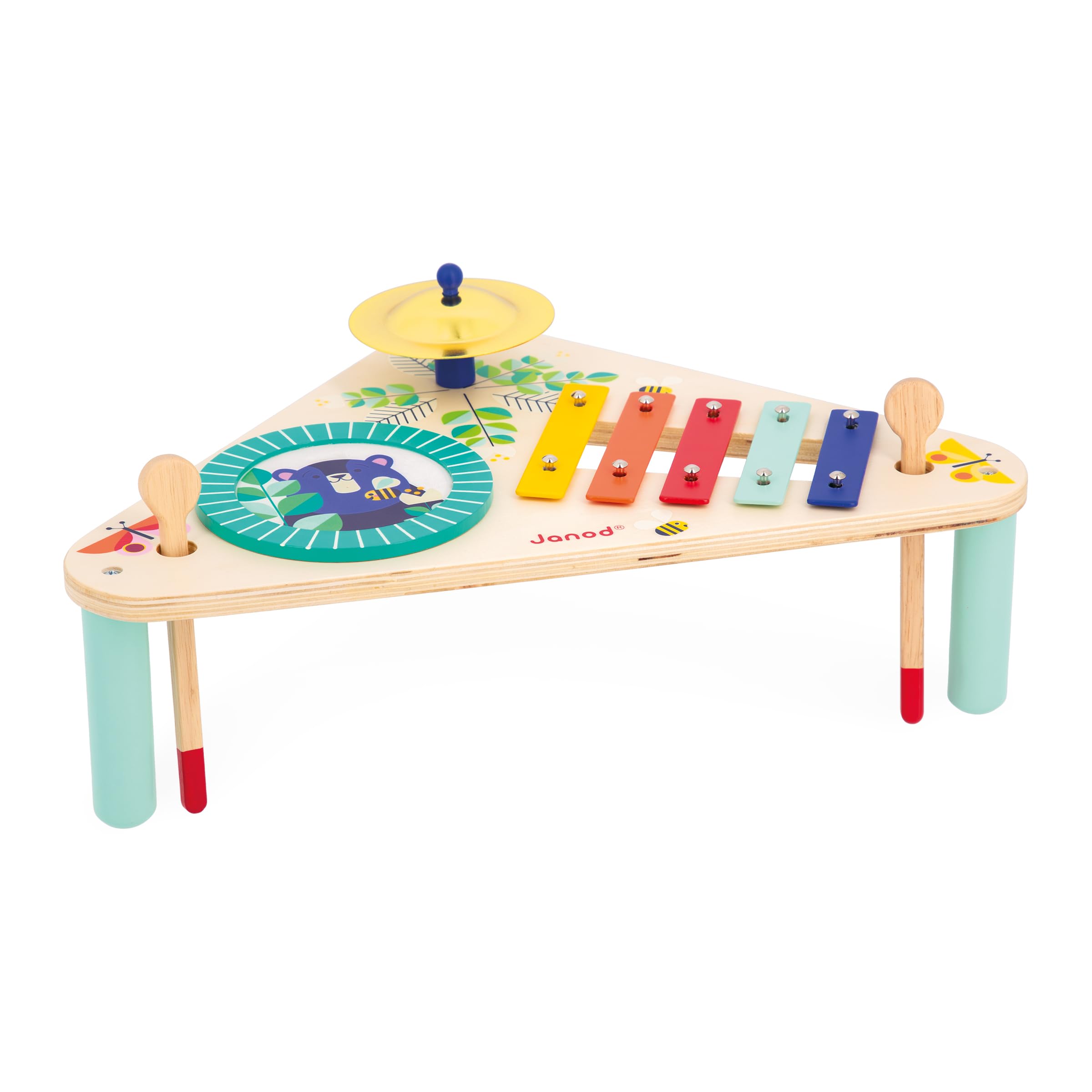 janod-gioia-j07655-musiktisch-aus-holz-mit-trommel-becken-xylofon image 3