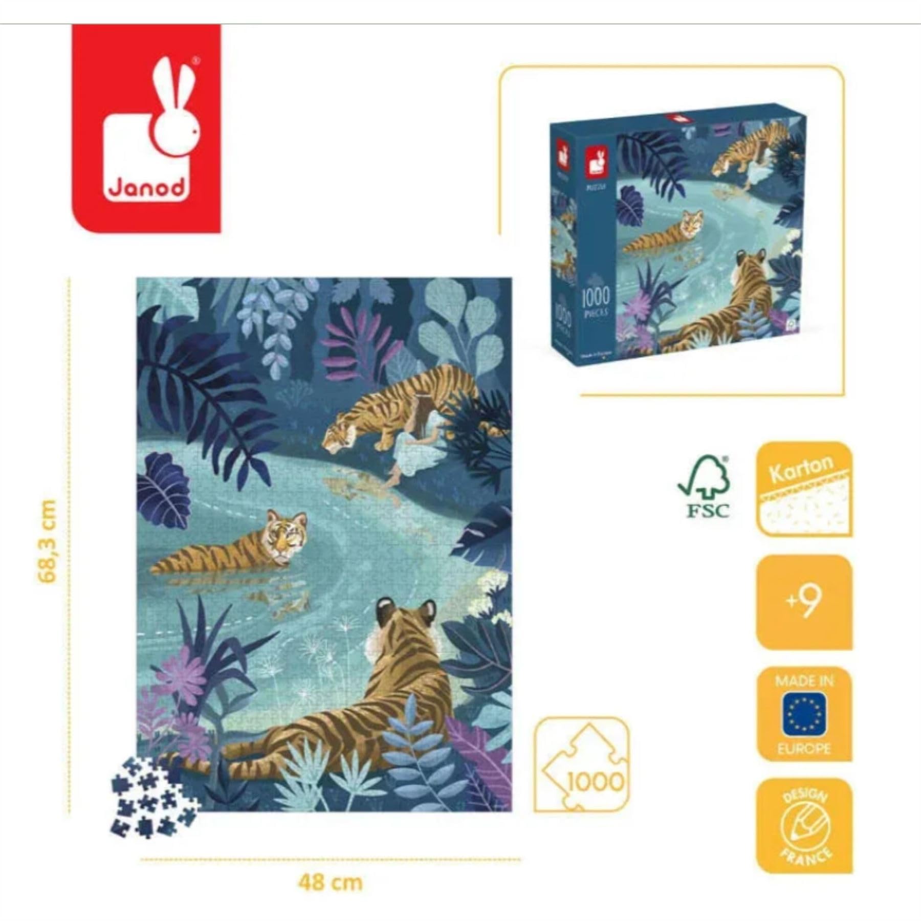 janod-puzzle-tiger-im-mondschein-1000-teile-68-cm image 2
