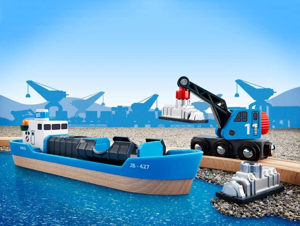 brio-world-containerschiff-mit-kranwagen-hafenset image 4