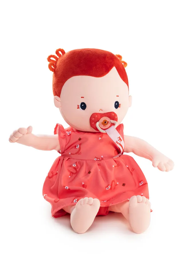 lilliputiens-rose-stoff-babypuppe-36-cm-mit-magnetschnuller-und-kleidung image 1